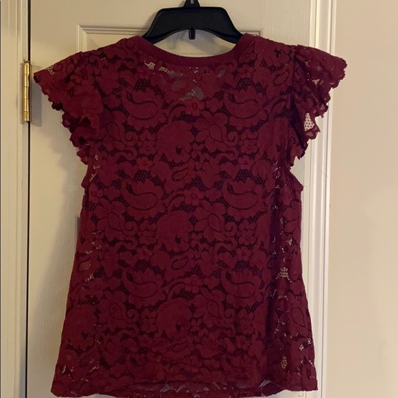 A New Day Maroon Cap Sleeve Lace Mesh Dress Top - Picture 4 of 5